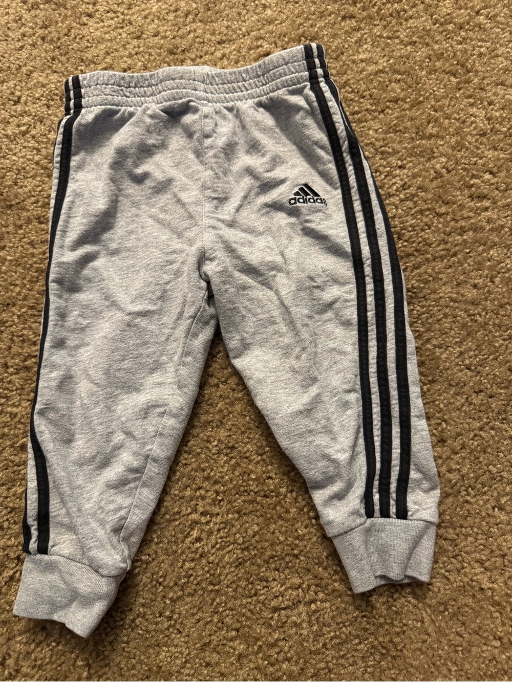adidas Kids Light Gray Joggers with Black Three-Stripes